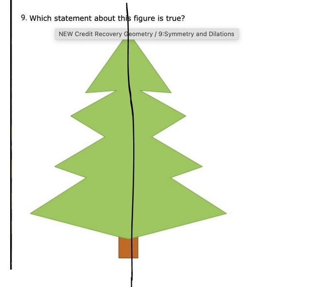 A.It has reflectional symmetry with one line of symmetry. B.It has point symmetry-example-1