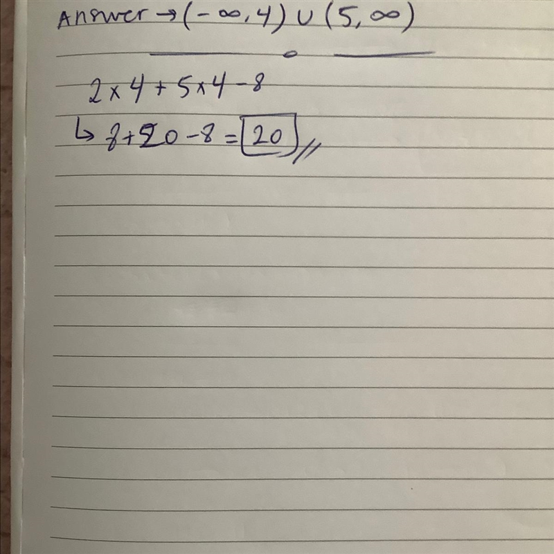 What is the value of 2x^2+5y-8 when x=2 and y=4-example-1