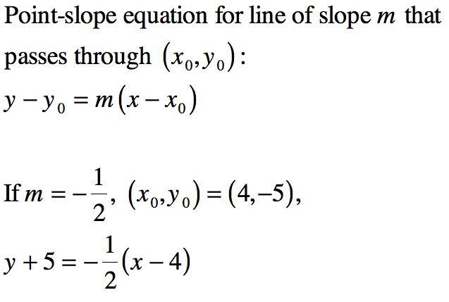 What is an equation that represents a slope of -1/2 and line that passes through (4;-5)-example-1