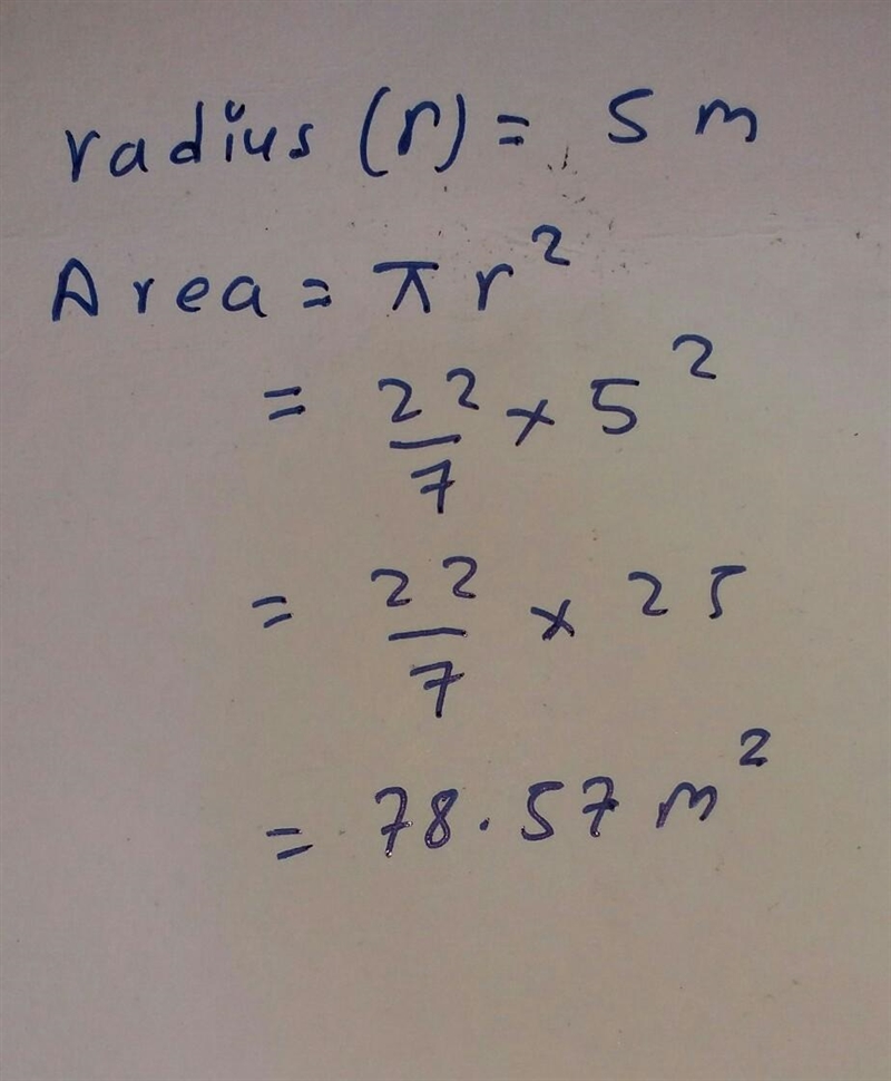 2. Find the area of a circle with a radius of 5 meters. A circle with a radius of-example-1