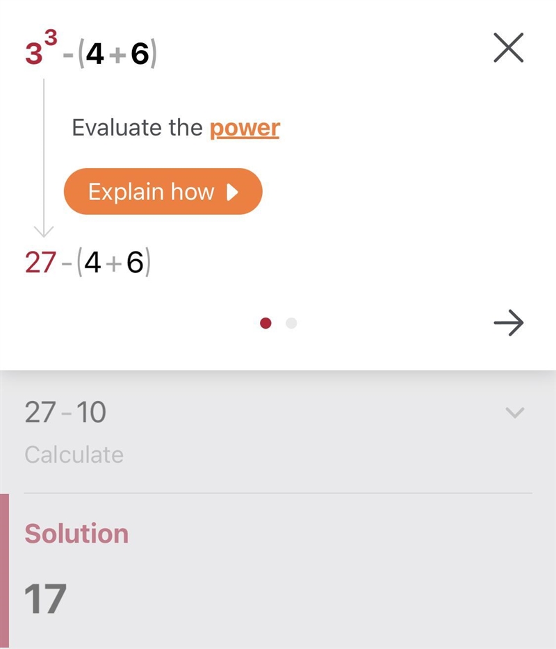 Evaluate the expression for a = 3 b = 4 c = 6 a³ - ( b + c ) =-example-1