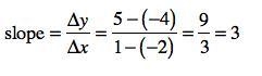 What is the slope of the line through the points (1,5) and (-2,-4)? a) o'z b) 0-3 c-example-1