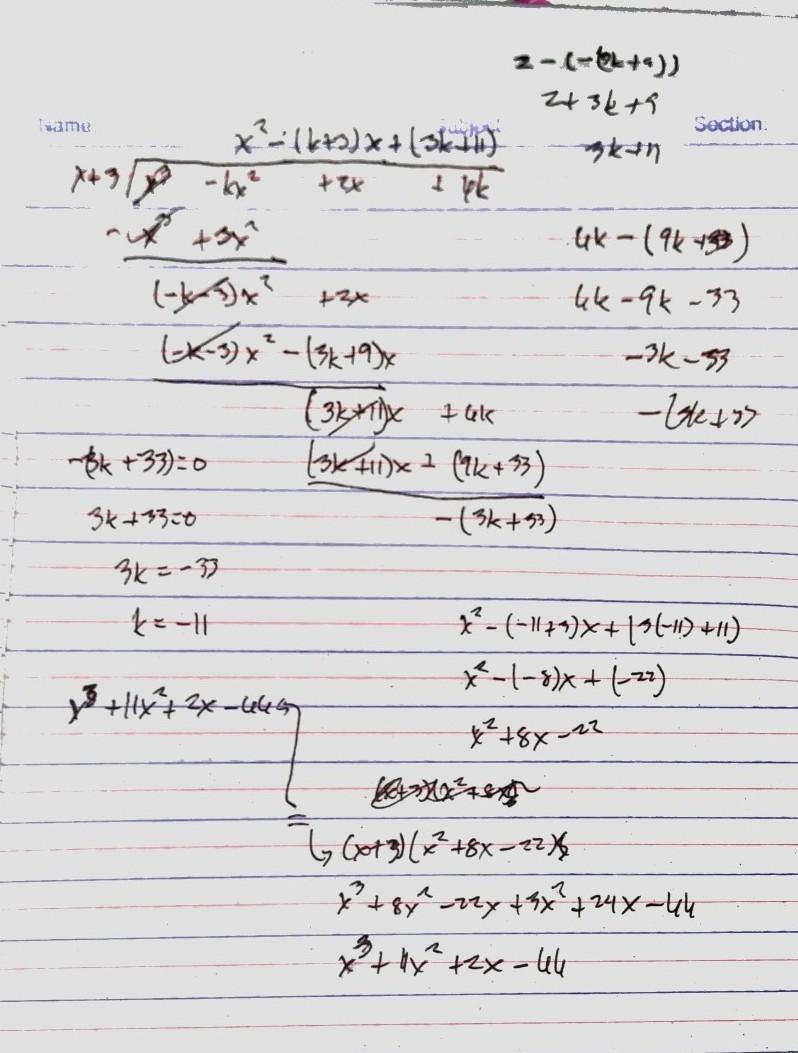 Find the number k so that x+3 is a factor of x³-kx2+2x+6k​-example-1