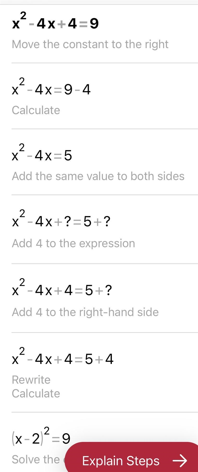 Solve the equation by completing the square. X^2-4x+4=9-example-1