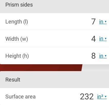 1. A rectangular prism has a width of 4 cm, a height of 8 cm and a depth of 7 cm. What-example-1