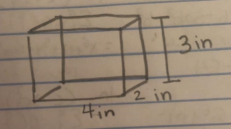 . A certain rectangular prism is 4 inches long, 2 inches wide, and 3 inches high. Sketch-example-1