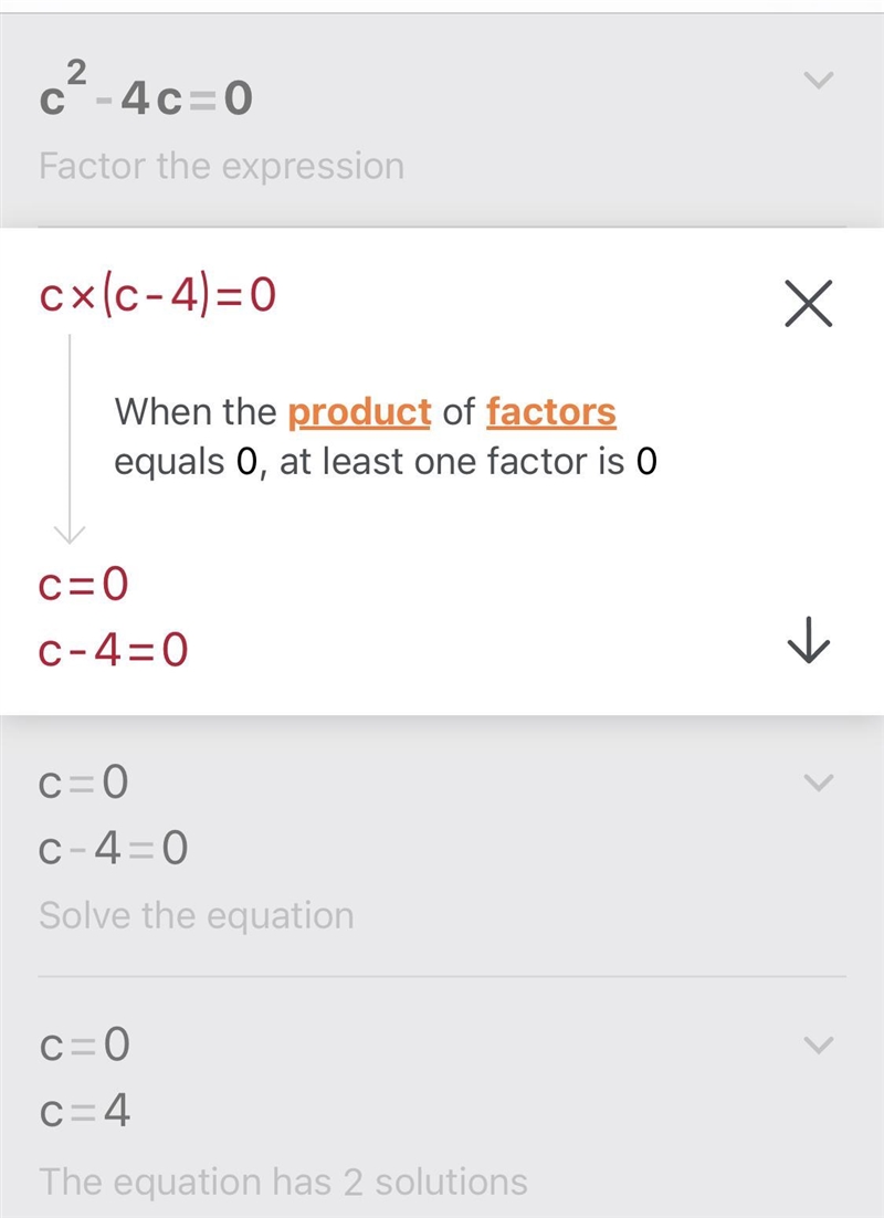 HELP PLZZZ !! 3. Solve the equation by factoring. C^2 - 4c = 0-example-1