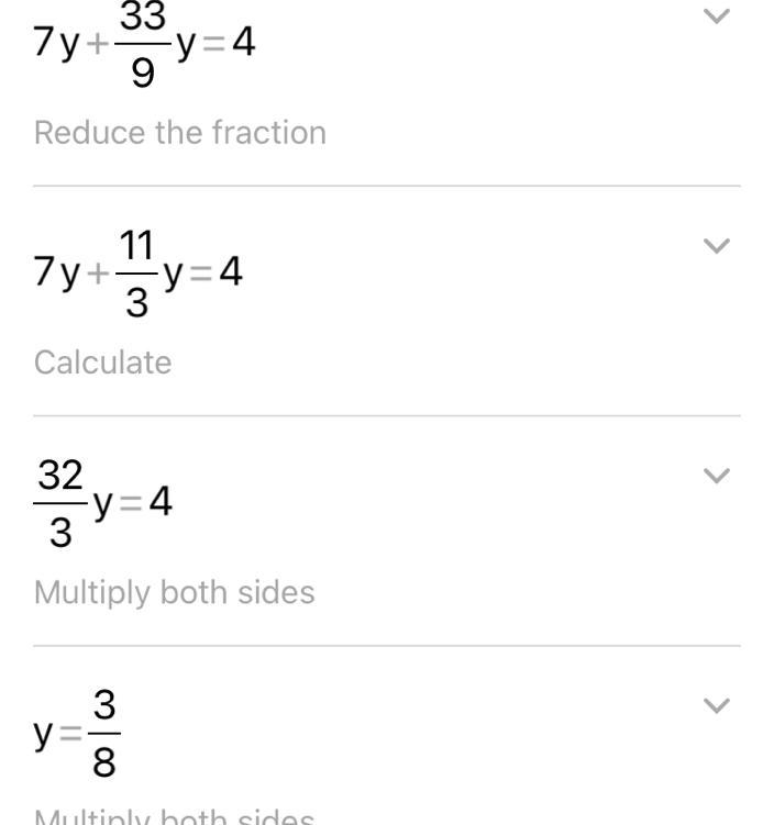 Enter the value of 7 ● y + 33 ÷ 9 when y = 4-example-1