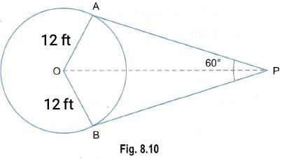 1. Two segments from P are tangent to circle o. If angle P = 60 and the radius of-example-1