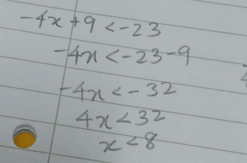 Which value makes the inequality true? -4x+9<-23 Answers: -10, 9, -4, 7​-example-1