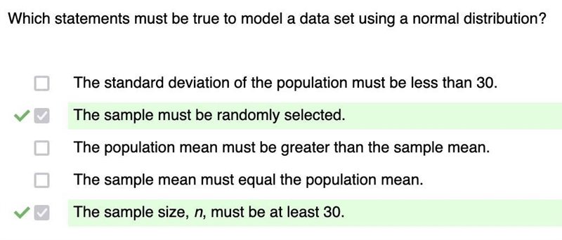 Which statements must be true to model a data set using a normal distribution? The-example-1