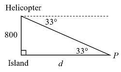 A helicopter hovers 1100 The above a small island the figure shows the angle of depression-example-1