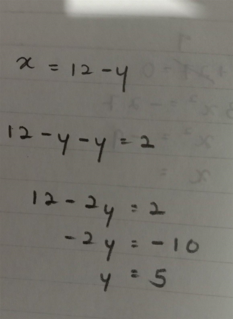 X+y=12 x-y=2 plz plz I need answer using substitution method-example-1