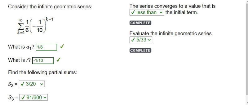 Consider the infinite geometric series: What is a1? What is r? Find the following-example-1