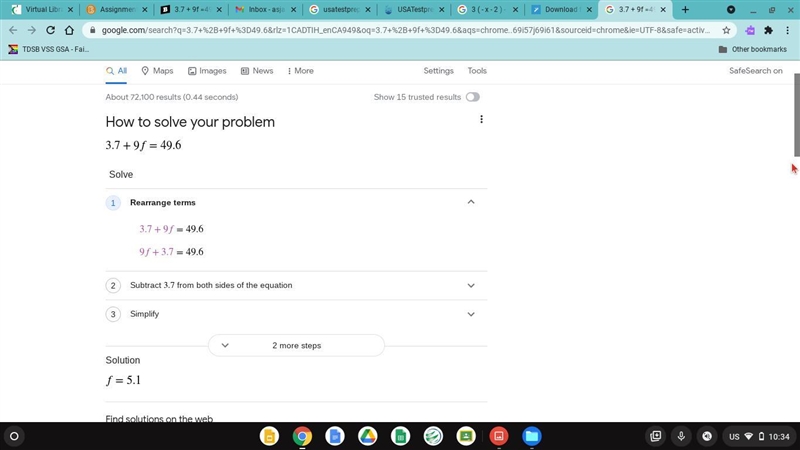 3.7 + 9f =49.6 what is the valve of f-example-1