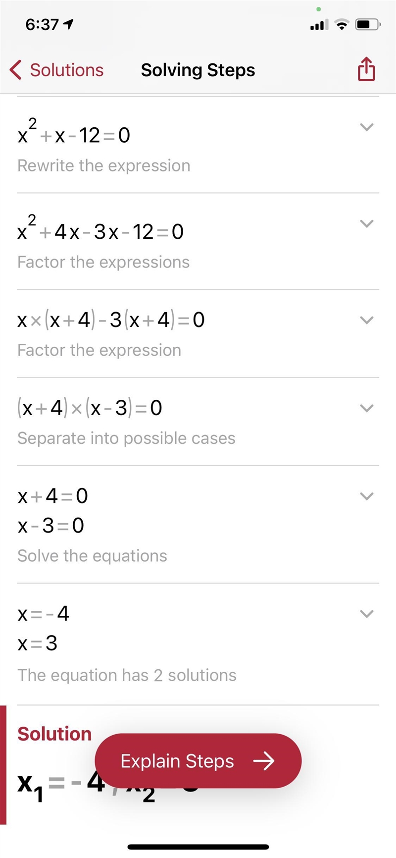 Solve the quadratic equation. x^2 + x = 12-example-1