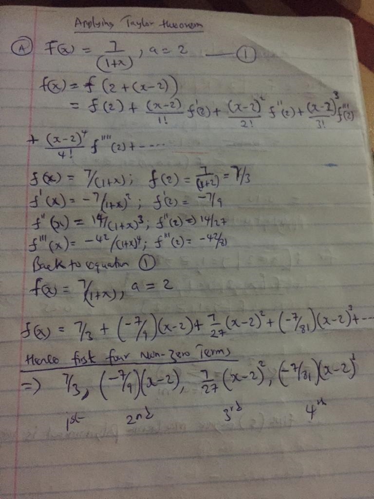 Use the definition of a Taylor series to find the first four nonzero terms of the-example-1