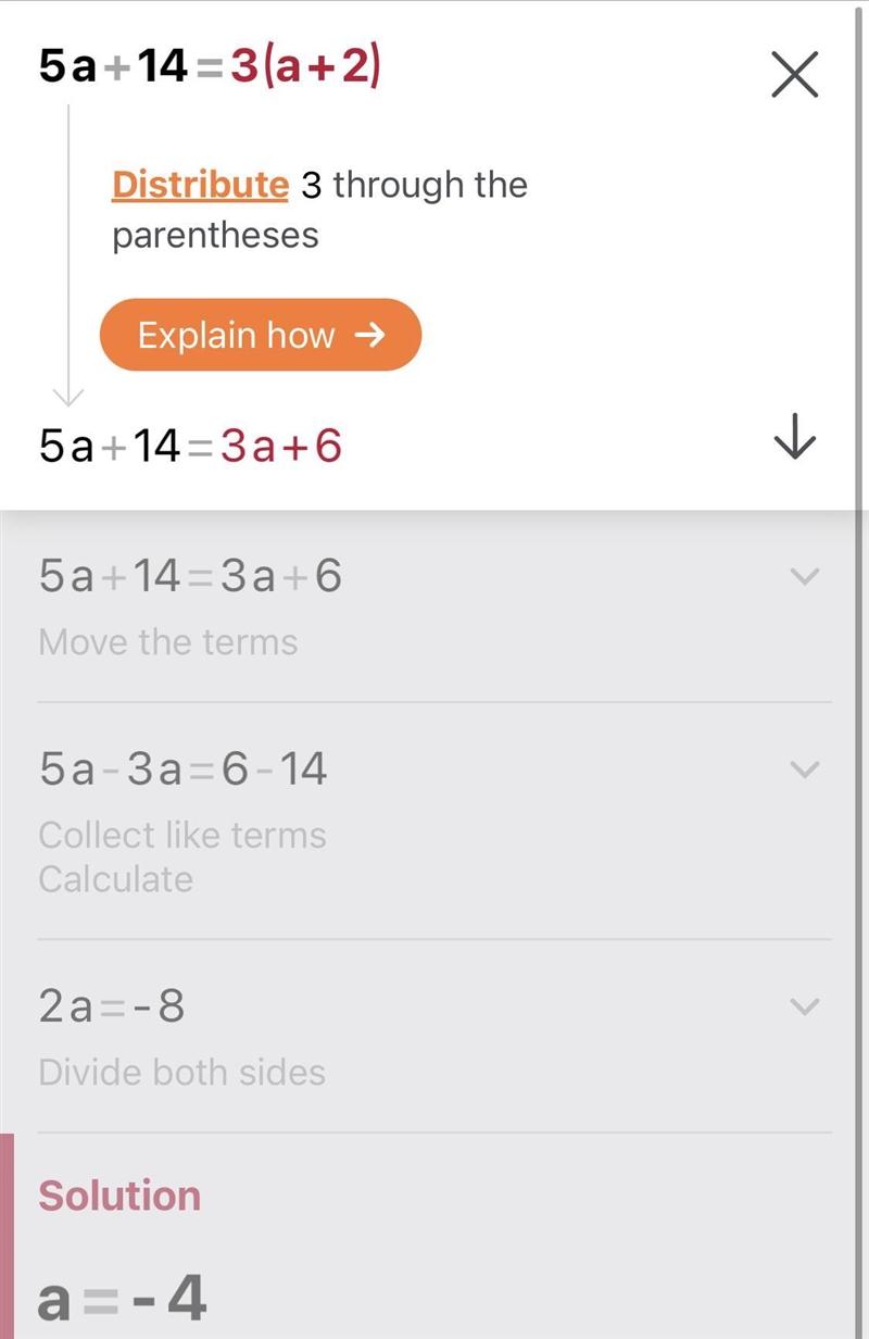 What is 5a +14=3(a +2)​-example-1