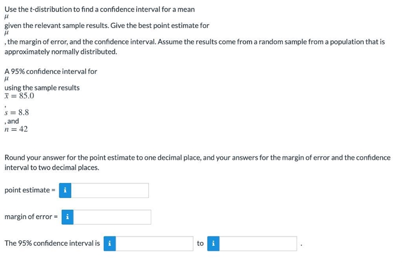 Use the t-distribution to find a confidence interval for a mean given the relevant-example-1