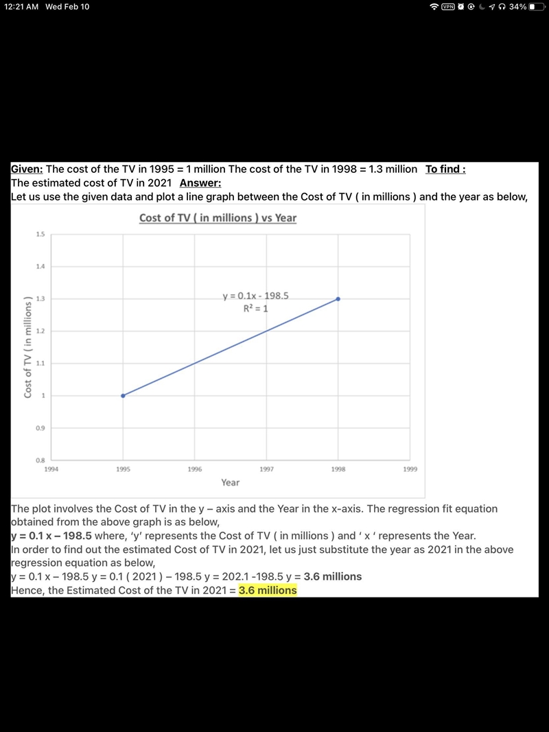 if the cost of a tv starts at 1 million in 1995 then jumps to 1.3 million in 1998. how-example-1