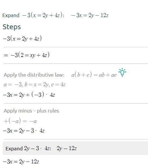 -3(x=2y+4z) pls show work ​-example-1