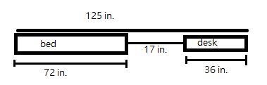 Jaylen's bed is six feet long and his desk is three feet long. He wants to leave a-example-1