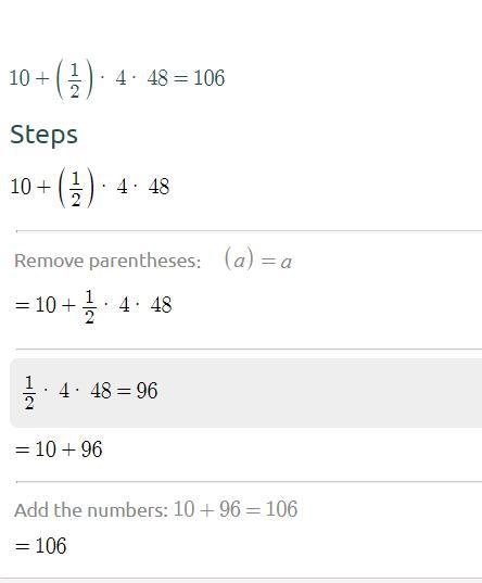 What is the value of the expression 10 + (fraction 1 over 2)4 ⋅ 48? 12 13 16 18-example-1