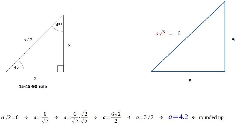 An isolates right triangle has a hypotenuse of 6. Find the length of the leg. Round-example-1