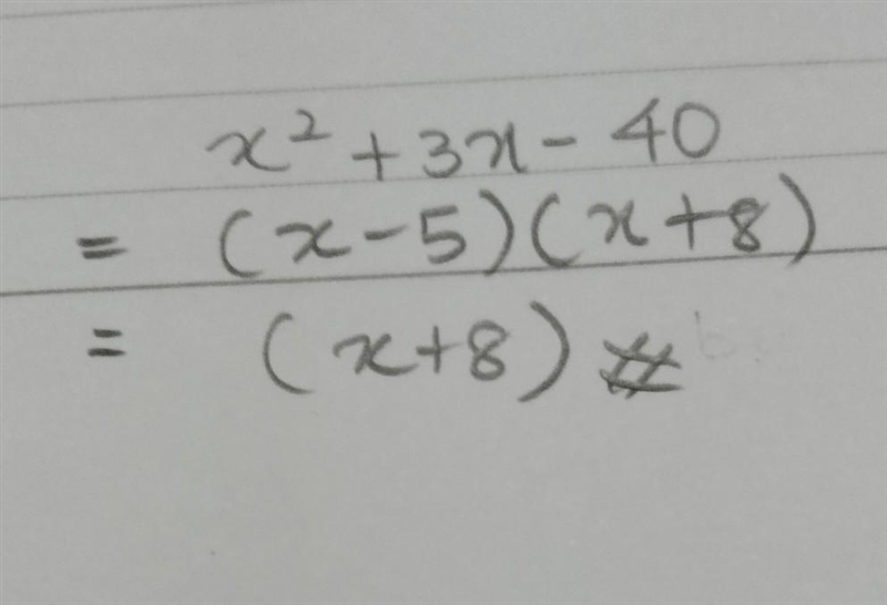 The area of a rectangle is given as x² + 3x - 40. Which expression represents the-example-1