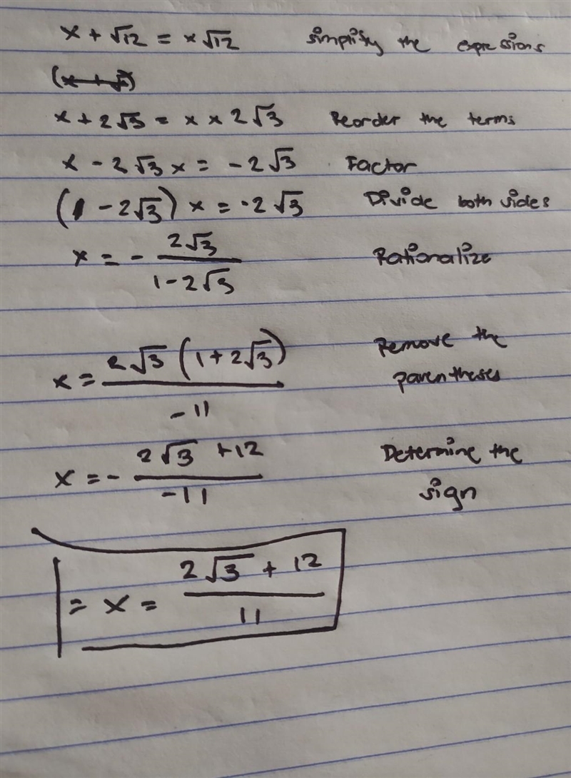 Solve for x. x+12√=x√+2-example-1