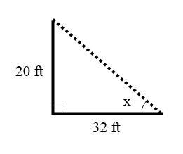 A 20 ft flag pole casts a shadow 32 ft long. What is the angle of elevation of the-example-1