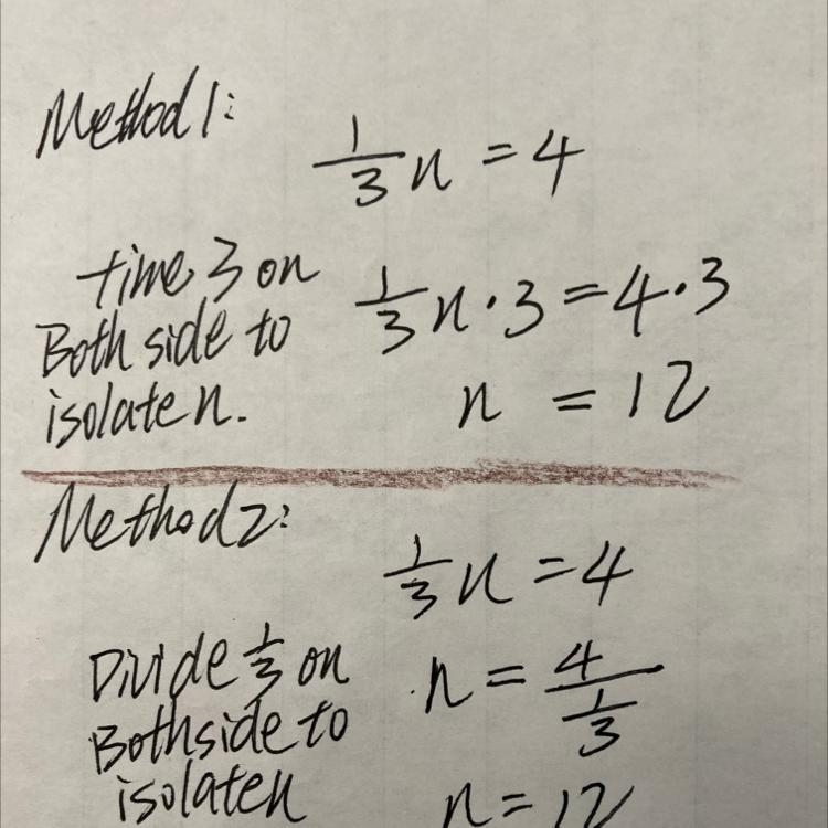 Solve 1. 1/3n=4 what is n? ​-example-1