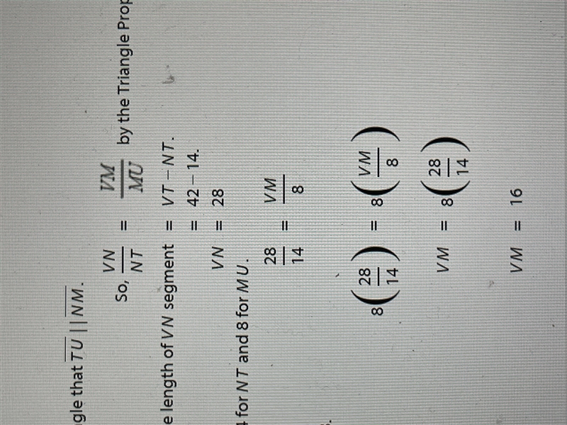 Find the length of segment VM, if the length of segment NT = 14, segment MU = 8 and-example-1