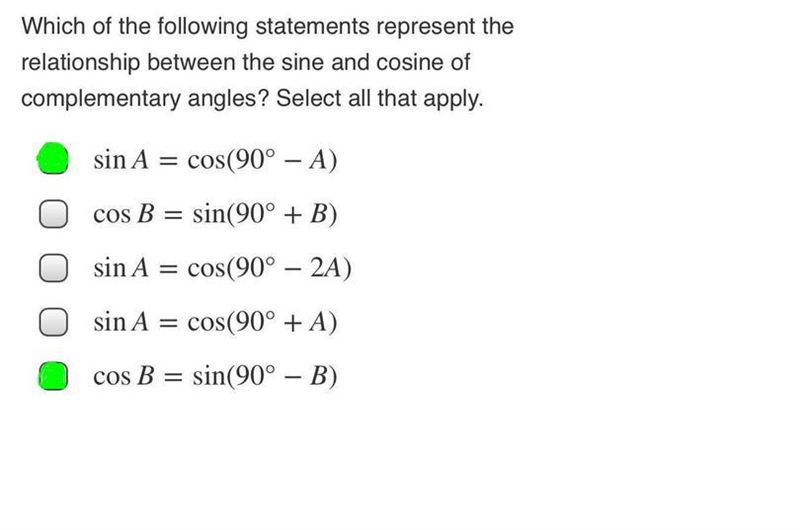 Which of the following statements represent the relationship between the sine and-example-1