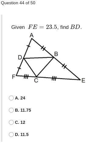 Given FE=23.5, find BD.-example-1