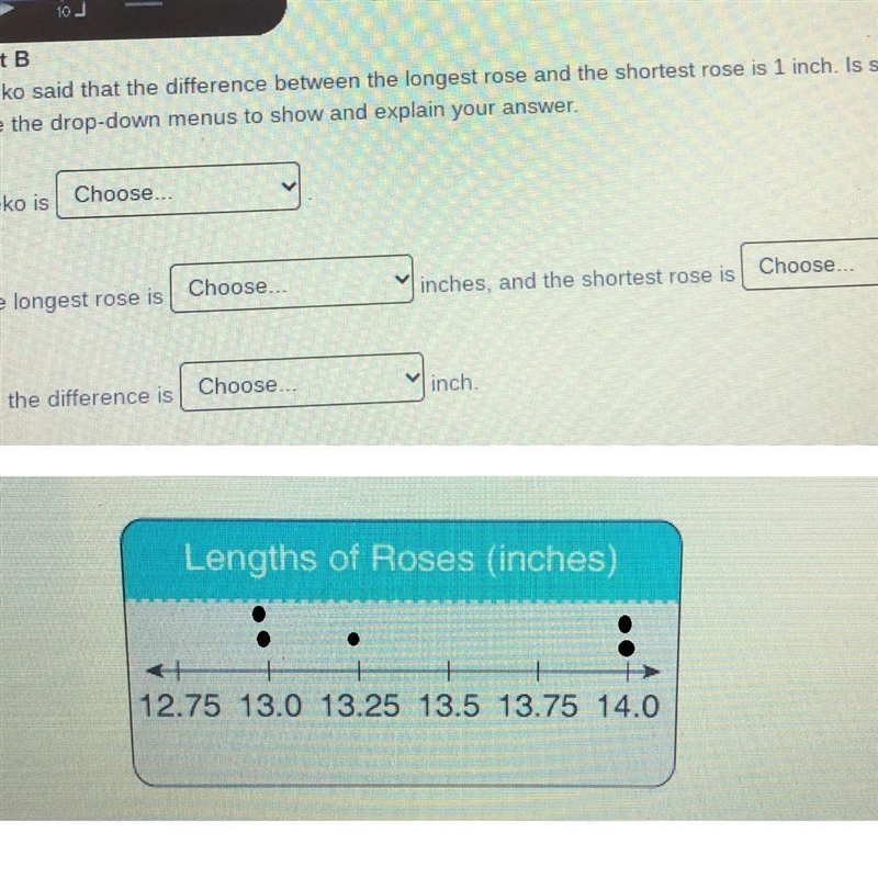 Mieko said that the difference between the longest rose and the shortest rose is 1 inch-example-1