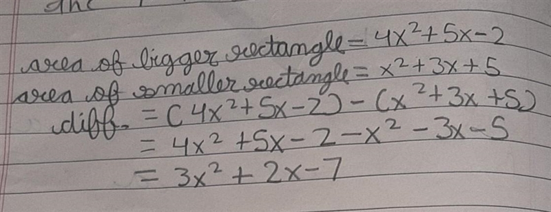 The perimeter of a rectangle is represented by 4x^2+5x-2. The perimeter of a smaller-example-1