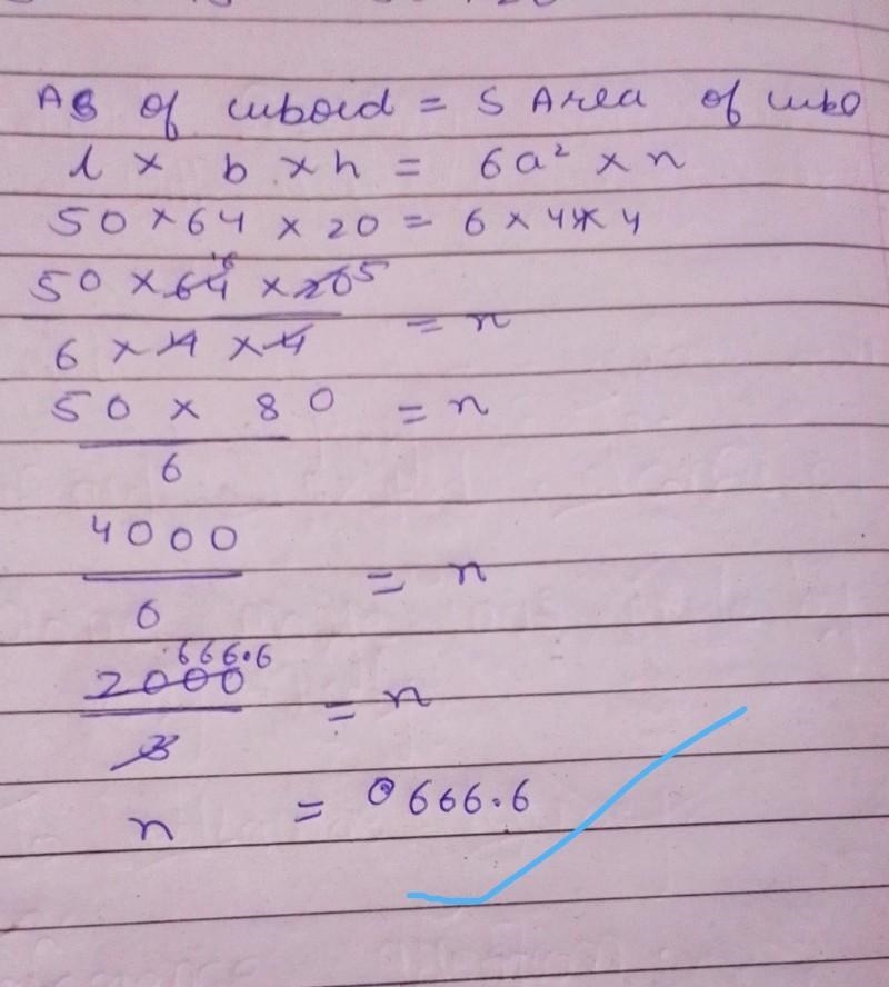 A cuboid is of dimensions 50 cm x 64 cm x 20 cm. How many small cubes of side 4 cm-example-1