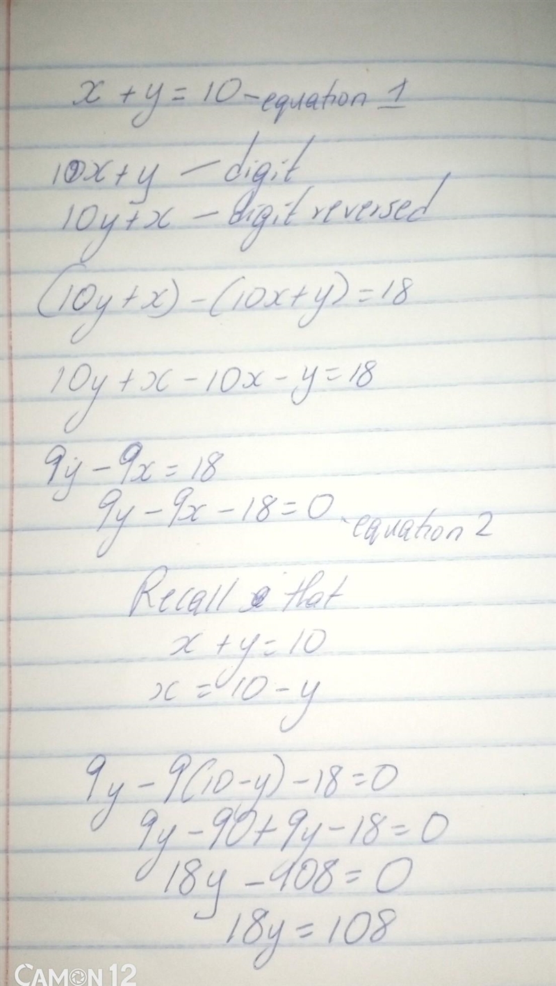 At two digits is such that the Sum of its to digits is ten. if the digit are reversed-example-1