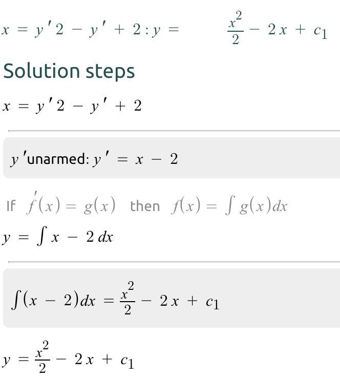 Giải phương trình vi phân x=y′2−y′+2-example-1