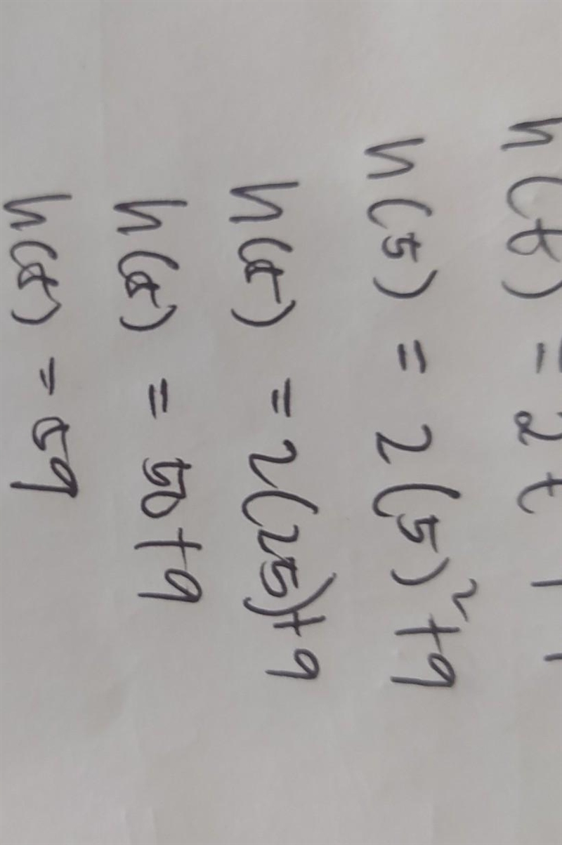 Given the function h(t) = 2t second power + 9, evaluate h(5).​-example-1