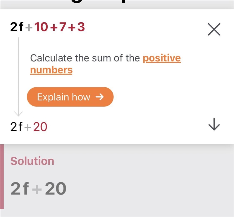 Simplify the expression: 2f + 10 + 7 + 3-example-1