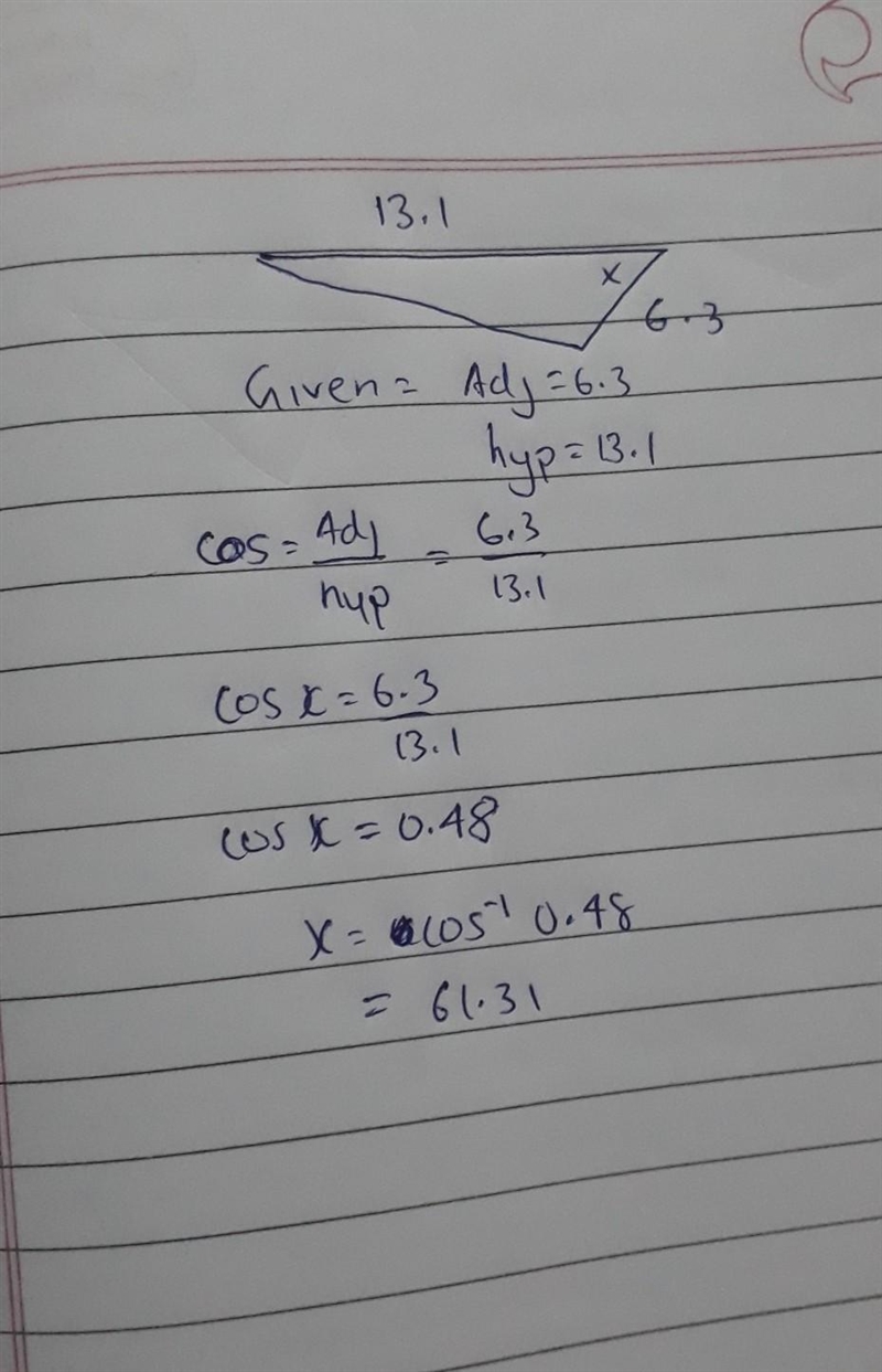 How to solve an angle in a triangle with two sides given-example-1