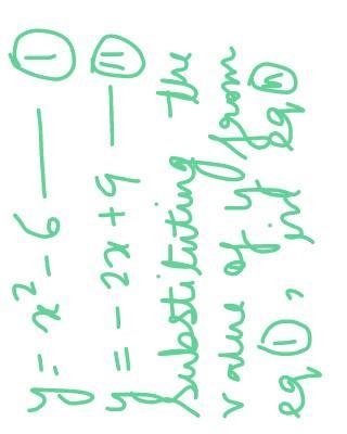 Solve the system of equations. y=x²-6 y = -2x + 9 A. (-5, 19) and (-3, 15) B. (3, 3) and-example-1