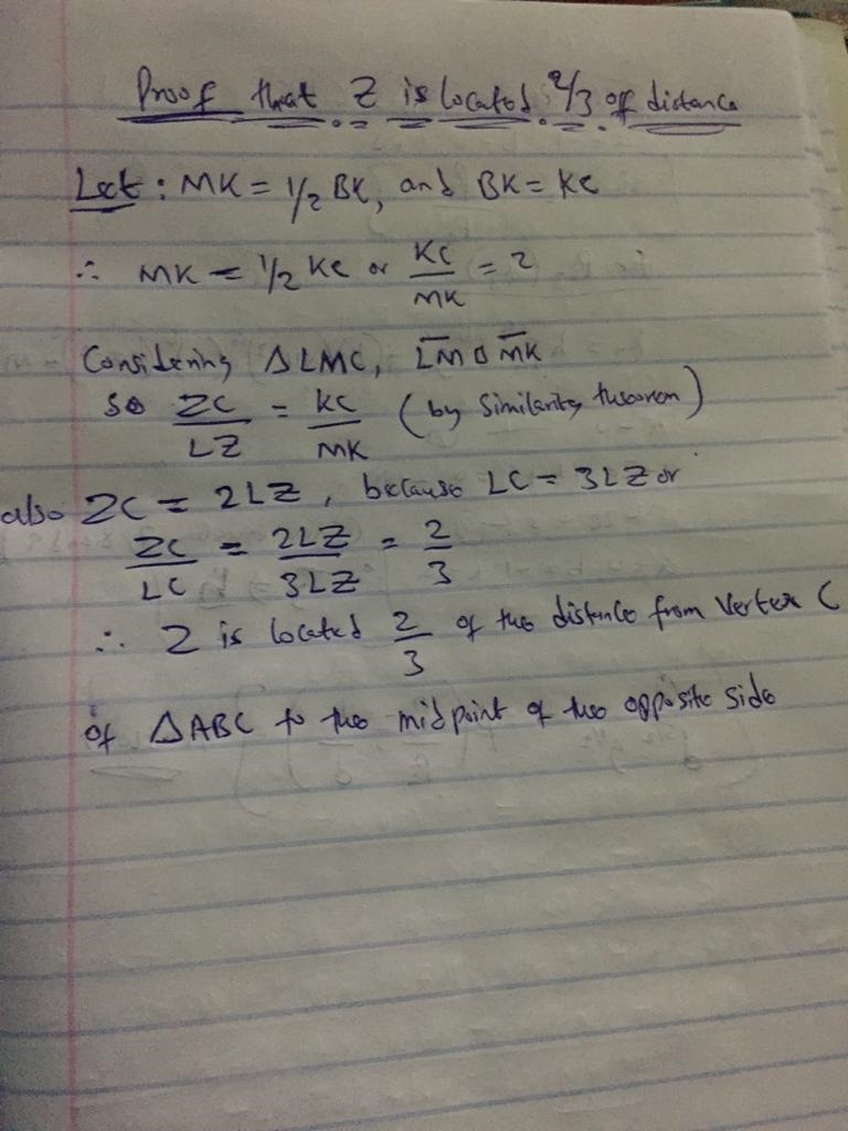 John used AABC to write a proof of the Centroid Theorem. He began by drawing medians-example-2