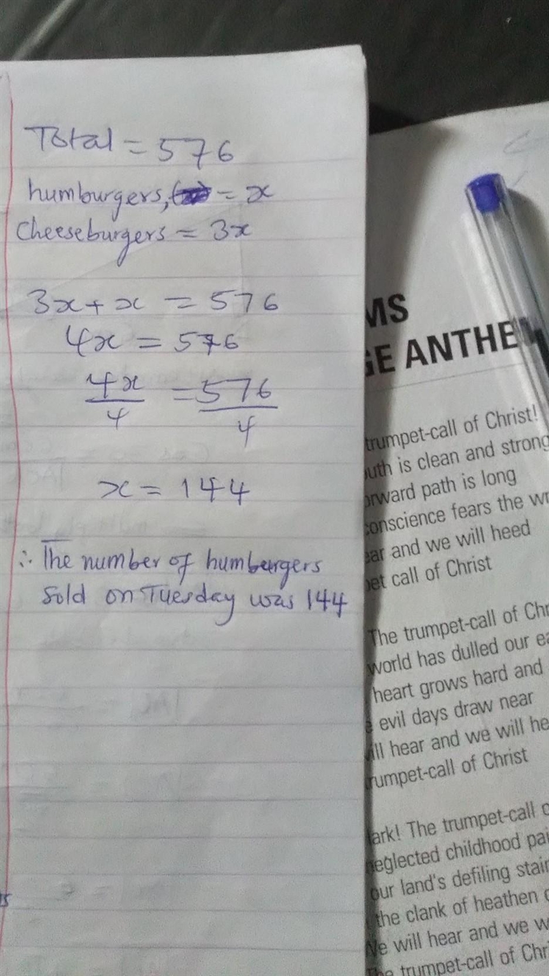 On Tuesday, a local hamburger shop sold a combined total of 576 hamburgers and cheeseburgers-example-1