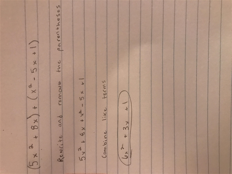 Perform the operation (5x^2+8x)+(x^2-5x+1)-example-1