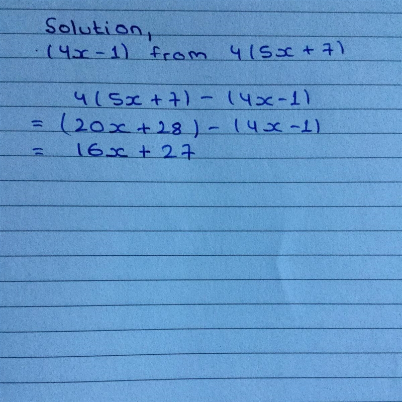 (4x – 1) from 4(5x + 7).-example-1