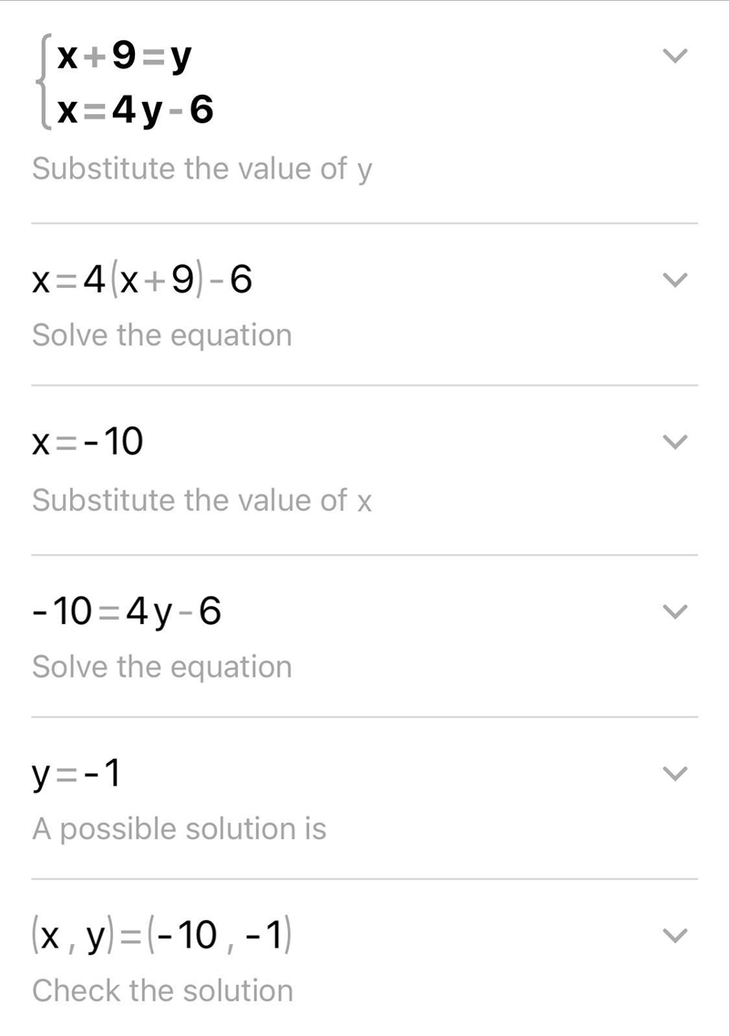 Solve the solution as an ordered pair X + 9 = y X = 4y - 6​-example-1