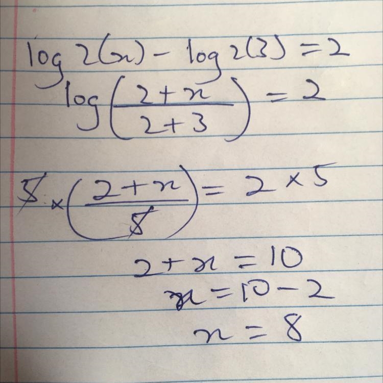 Solve log2(x) – log2(3) = 2.-example-1